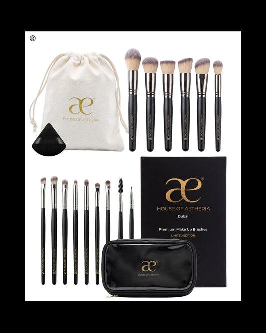 18 piece Grigio Professional Makeup Brush Set, with V Shape Puff, Canvas & Makeup bag