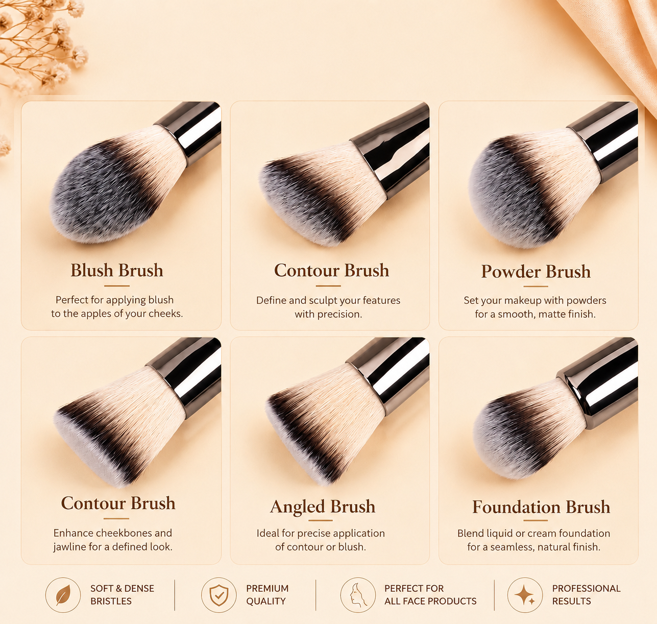 18 piece Grigio Professional Makeup Brush Set, with V Shape Puff, Canvas & Makeup bag