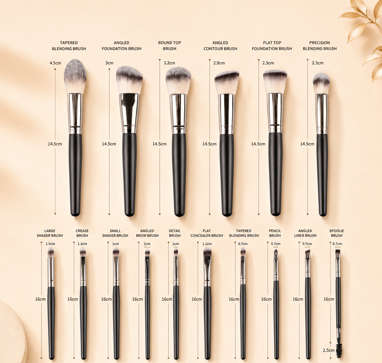 18 piece Grigio Professional Makeup Brush Set, with V Shape Puff, Canvas & Makeup bag