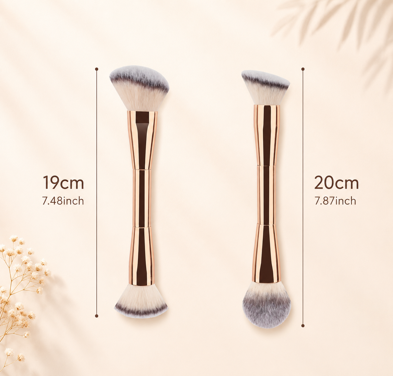 The Dubai Duo 4 Piece Luxury Gold Makeup Dual Sided Brush Set with V Shape Puff and Pink Makeup Bag