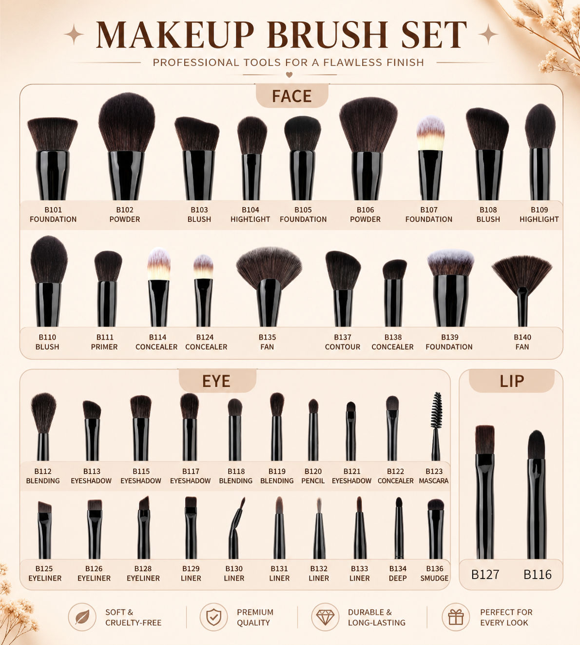 21-Piece Onyx Make Up Brush Set, Luxury Black Brushes, with V Shape Puff, Makeup Bag, Canvas Bag